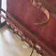 Scandinavian safari armchair in wood & burgundy leather upholstery 20th century