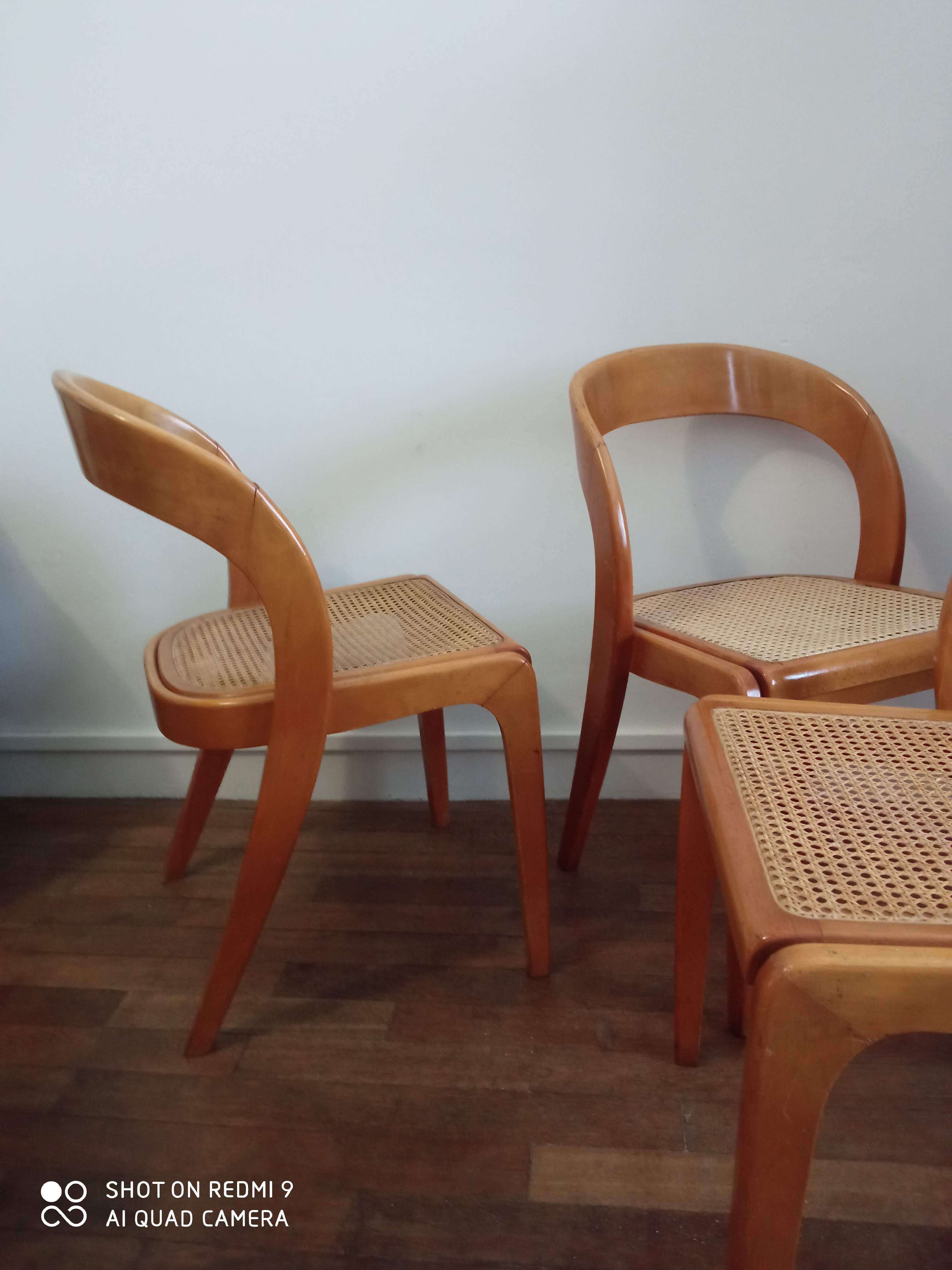 Baumann chairs model gondola in beech and cannage 1970