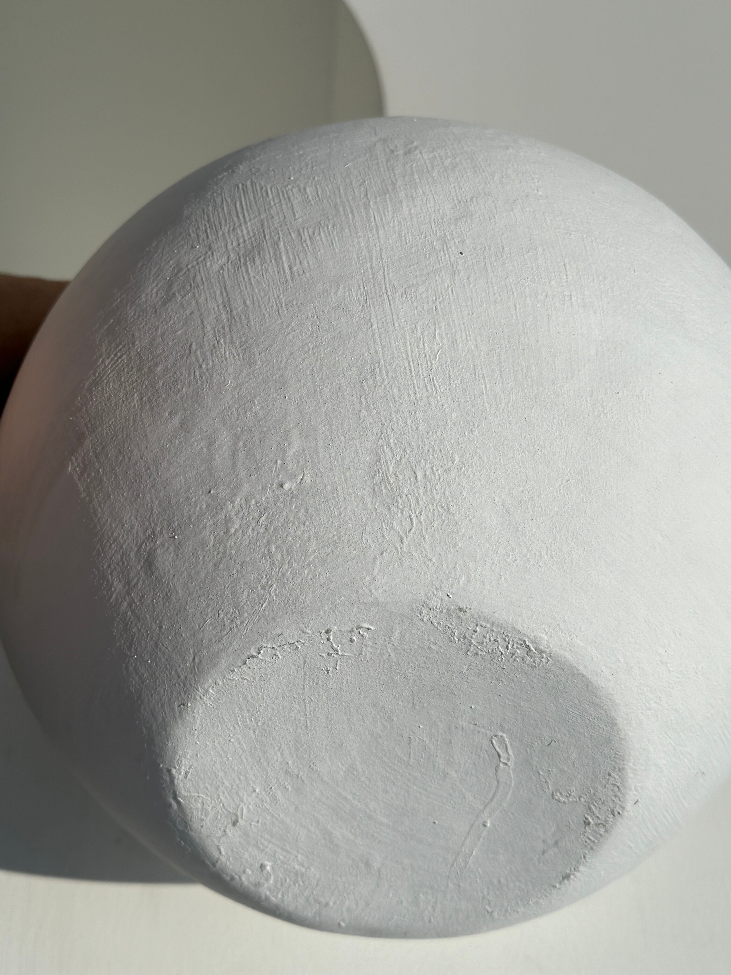 Handcrafted terracotta ball vase painted white H:24 D:26