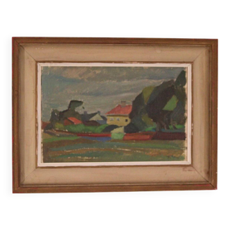 Original Swedish Oil on Panel – “Landscape with House” by Juho Suni