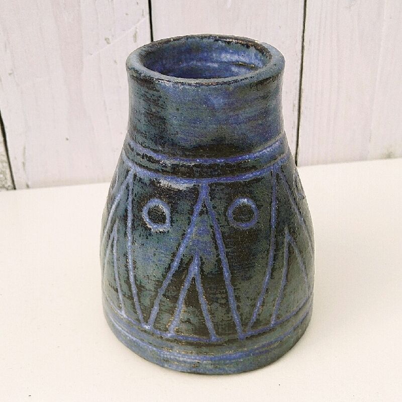 Scarified ceramic vase by Olivier Pettit vintage