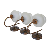 Vintage wall lamps / set of 3 / copper and ice glass rustic sconces