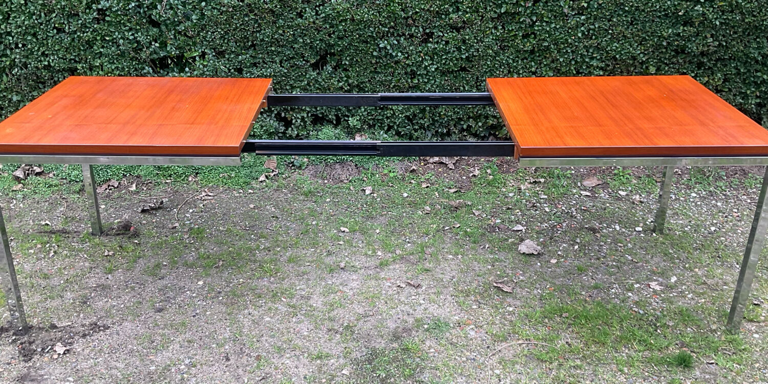 Vintage teak and chrome metal dining table