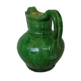 Orjol ou cruche vert antique français en terre cuite émaillée