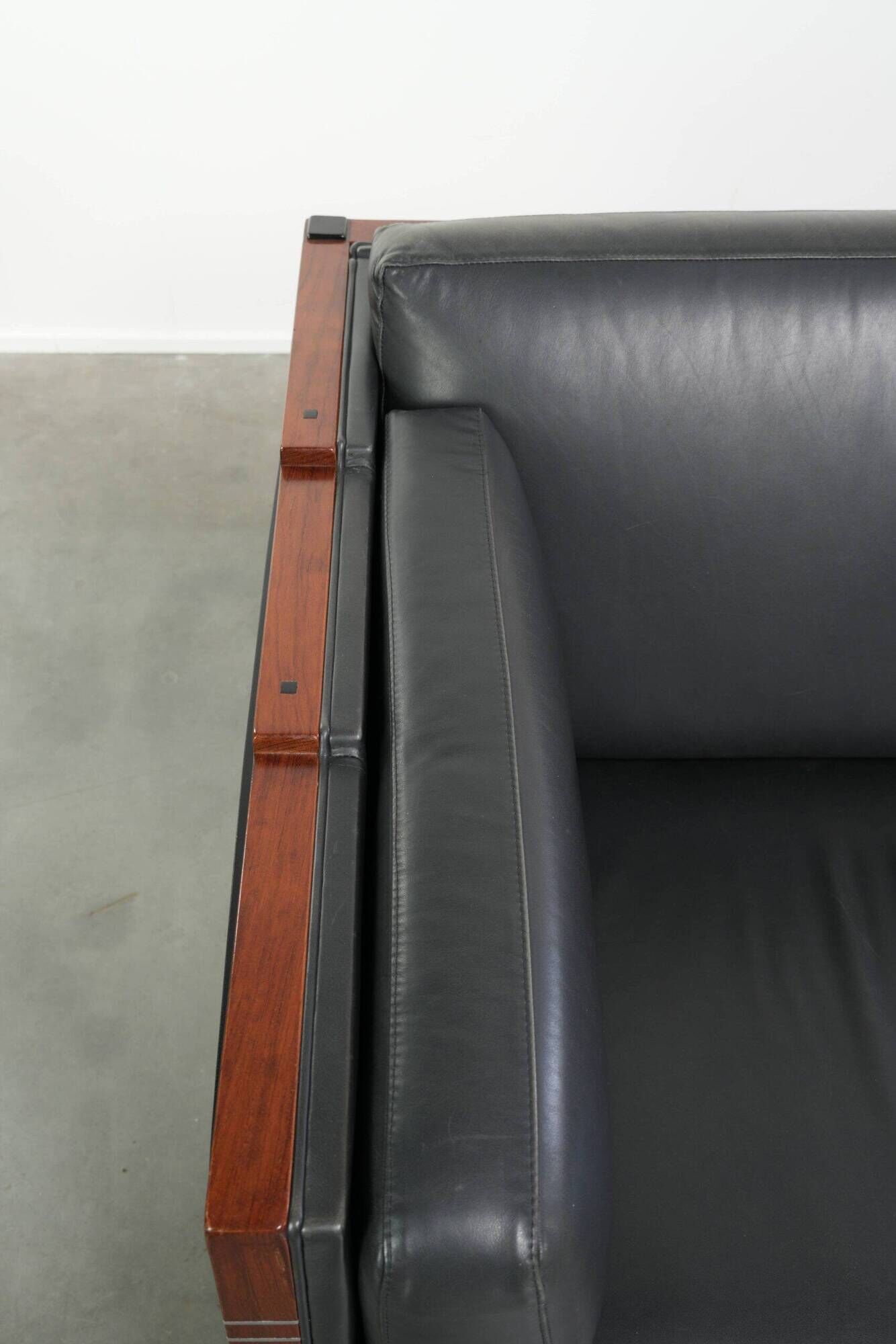 Timeless 3-seater Art Deco design sofa  upholstered in black cowhide leather
