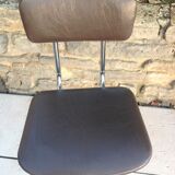 Swivel chair in chromed metal and skai brown years 60-70