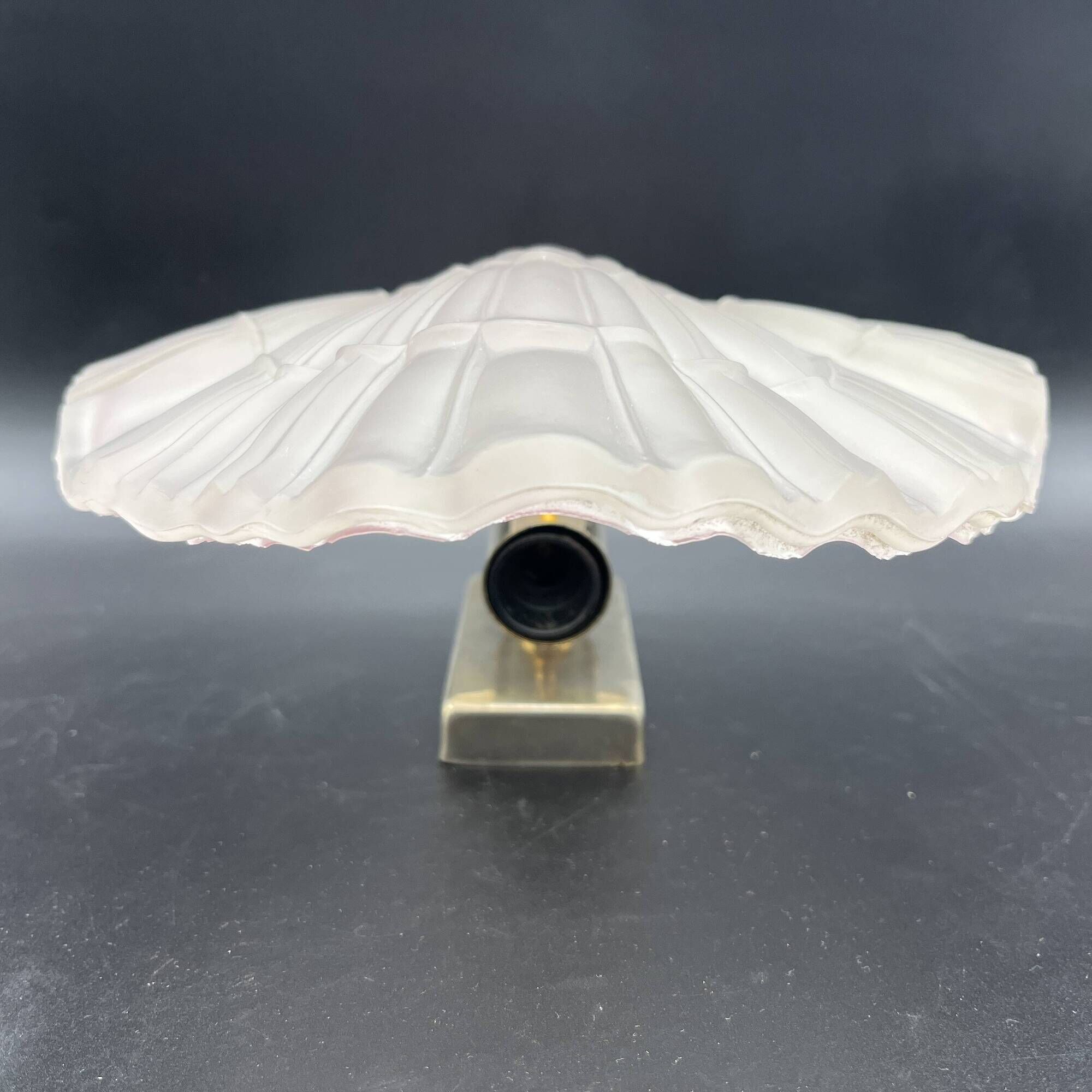 Vintage shell wall light in pink pressed glass and gold steel