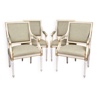 Set of four classic Louis XVI armchairs. Solid wood.