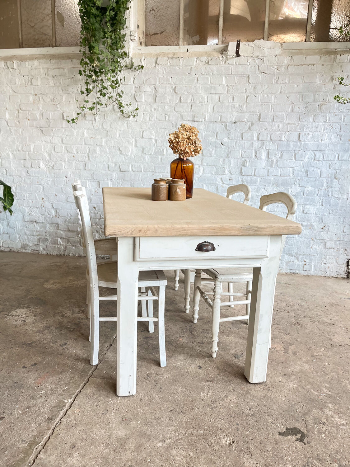 Old farmhouse table base white patina