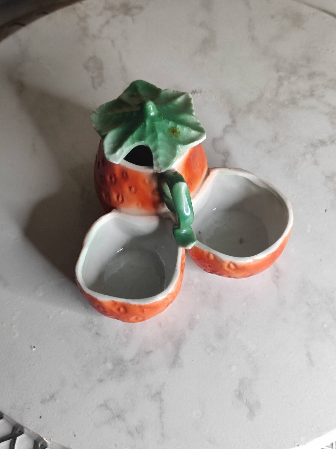 Salt and pepper shakers, mustard pot, slip