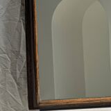 Small antique English rectangular mirror with pediment and oak frame