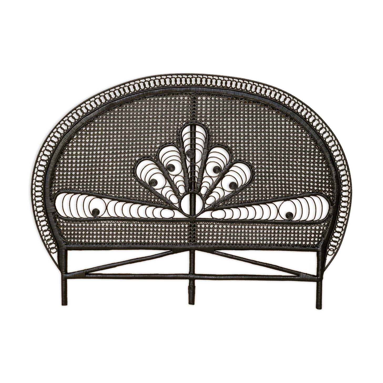 Vintage headboard in black rattan