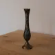 Vintage brass soliflore vase with black, red, and green floral decoration – H 18 cm