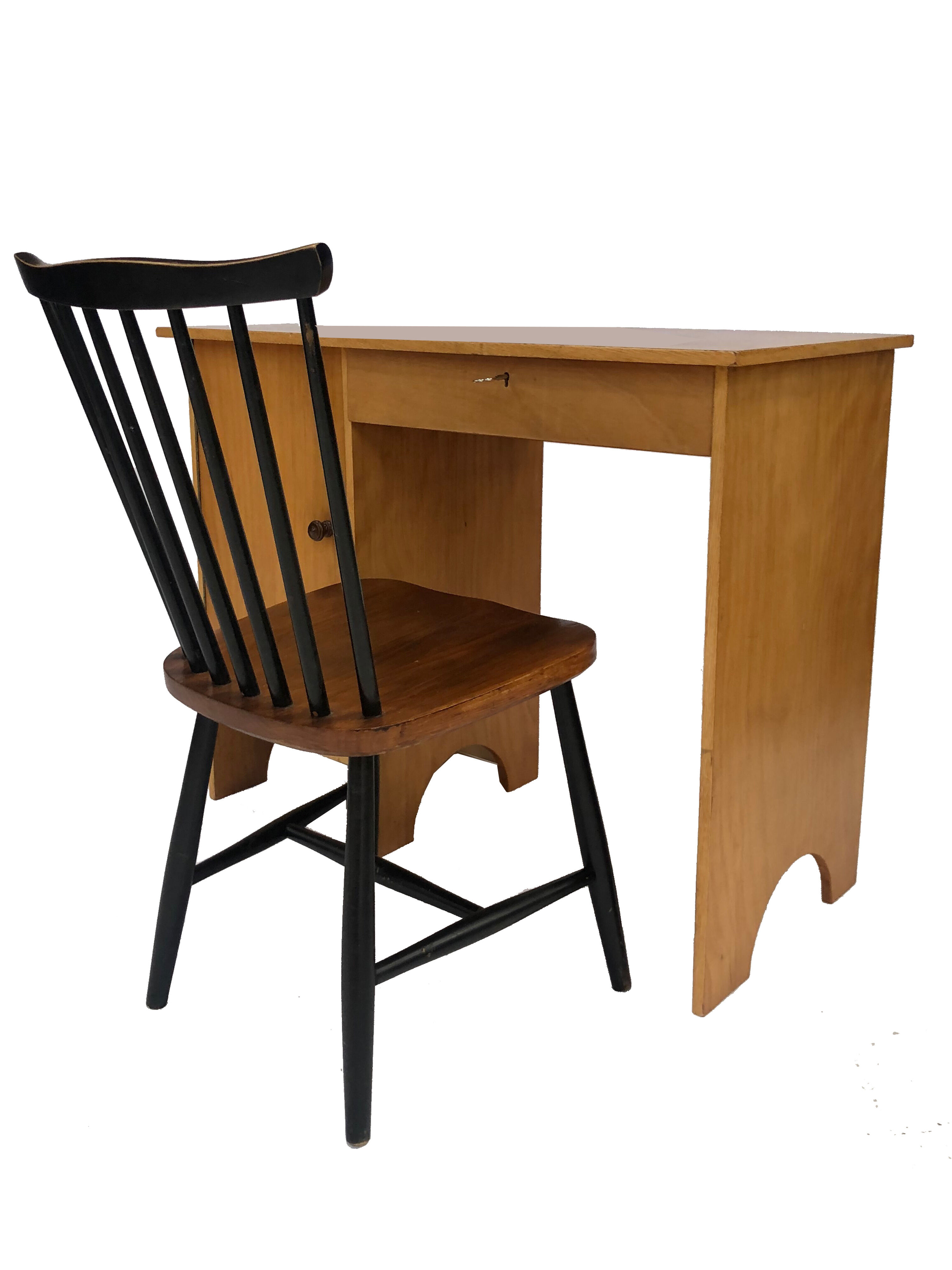 Art deco birch wood compact desk 1960
