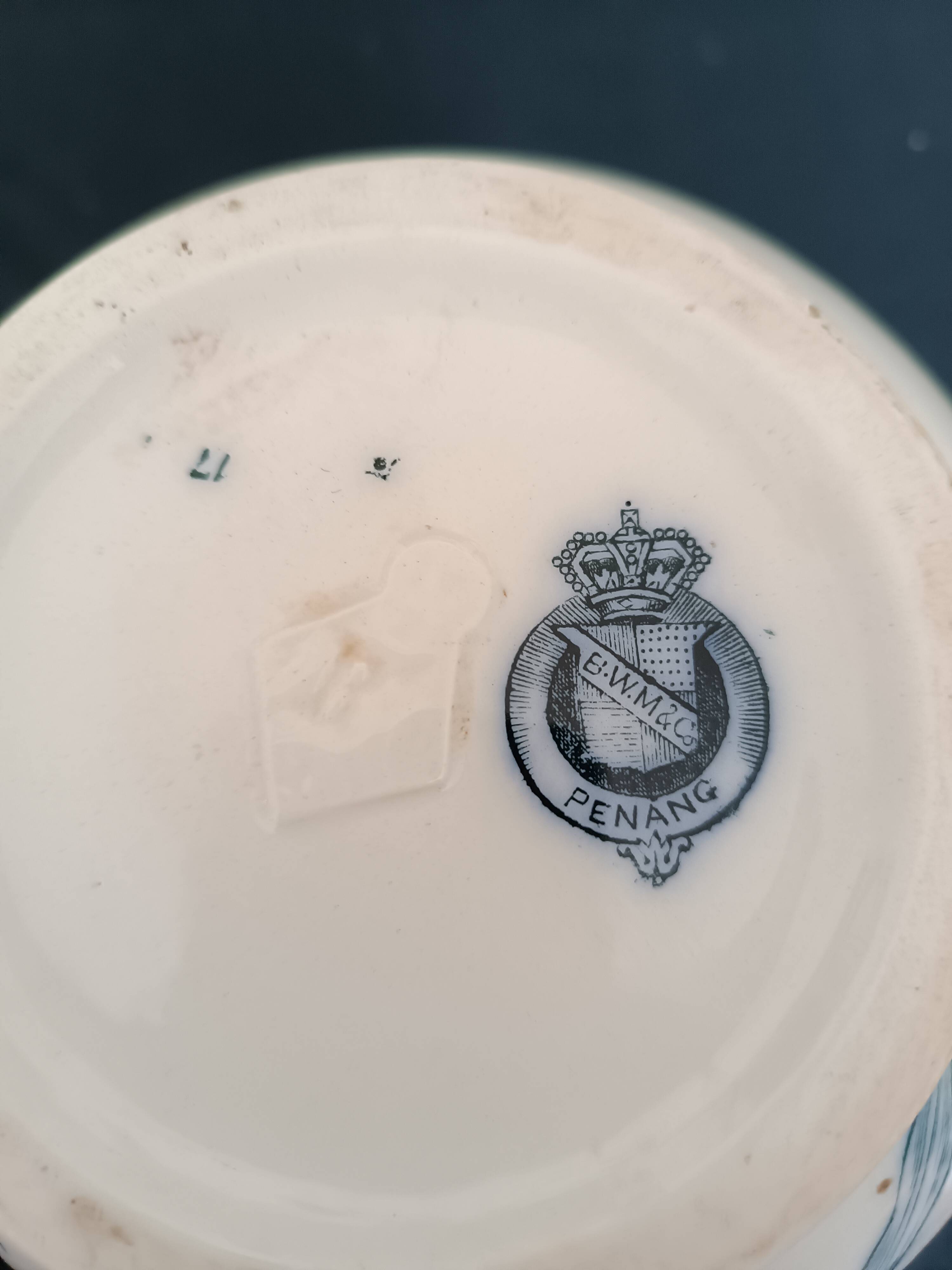 Pitcher jug vase earthenware floral decor blue early 20th century