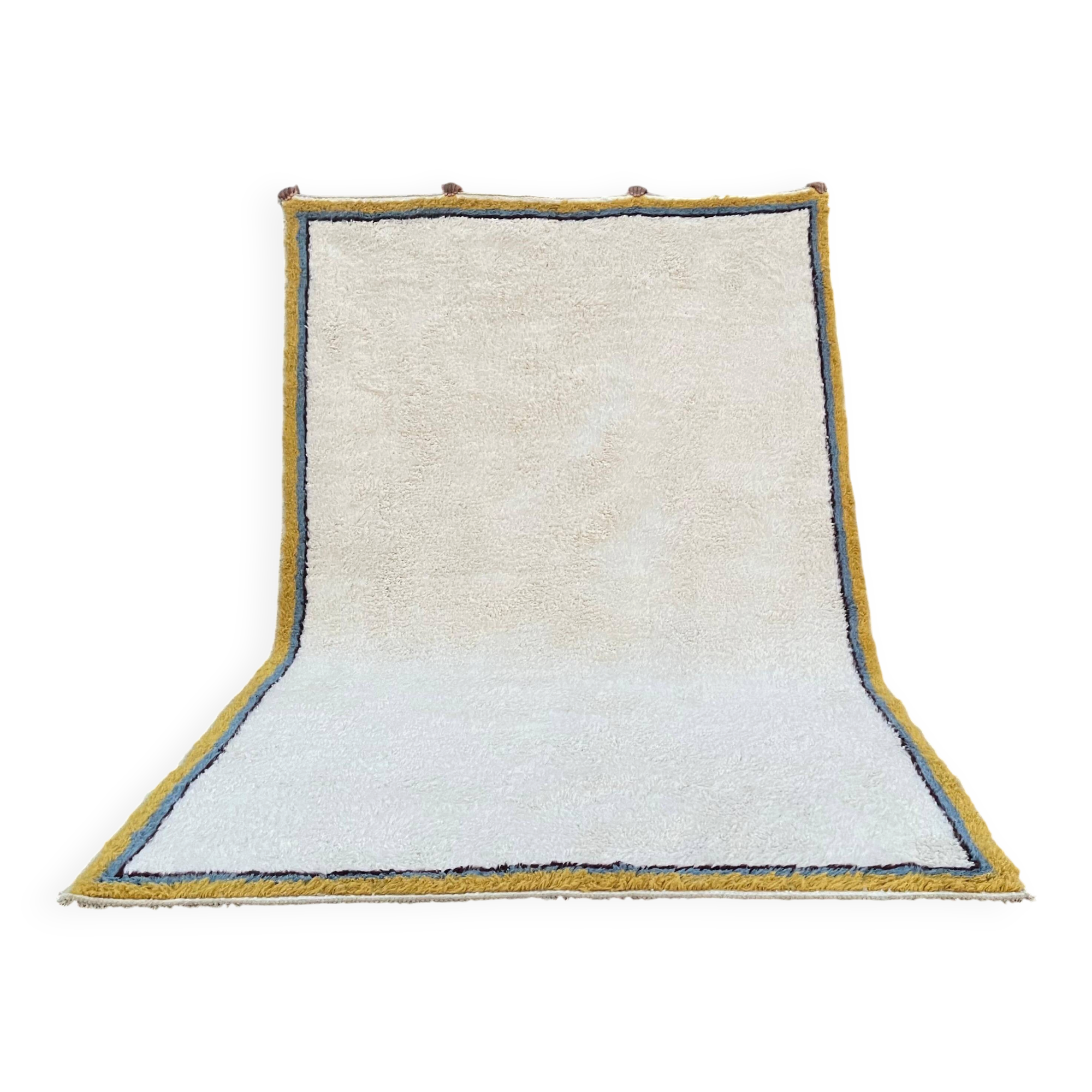 Large Moroccan Berber rug in cream 400x250 cm – yellow and blue border