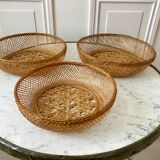 Trio of nesting baskets in woven wicker from the 70s