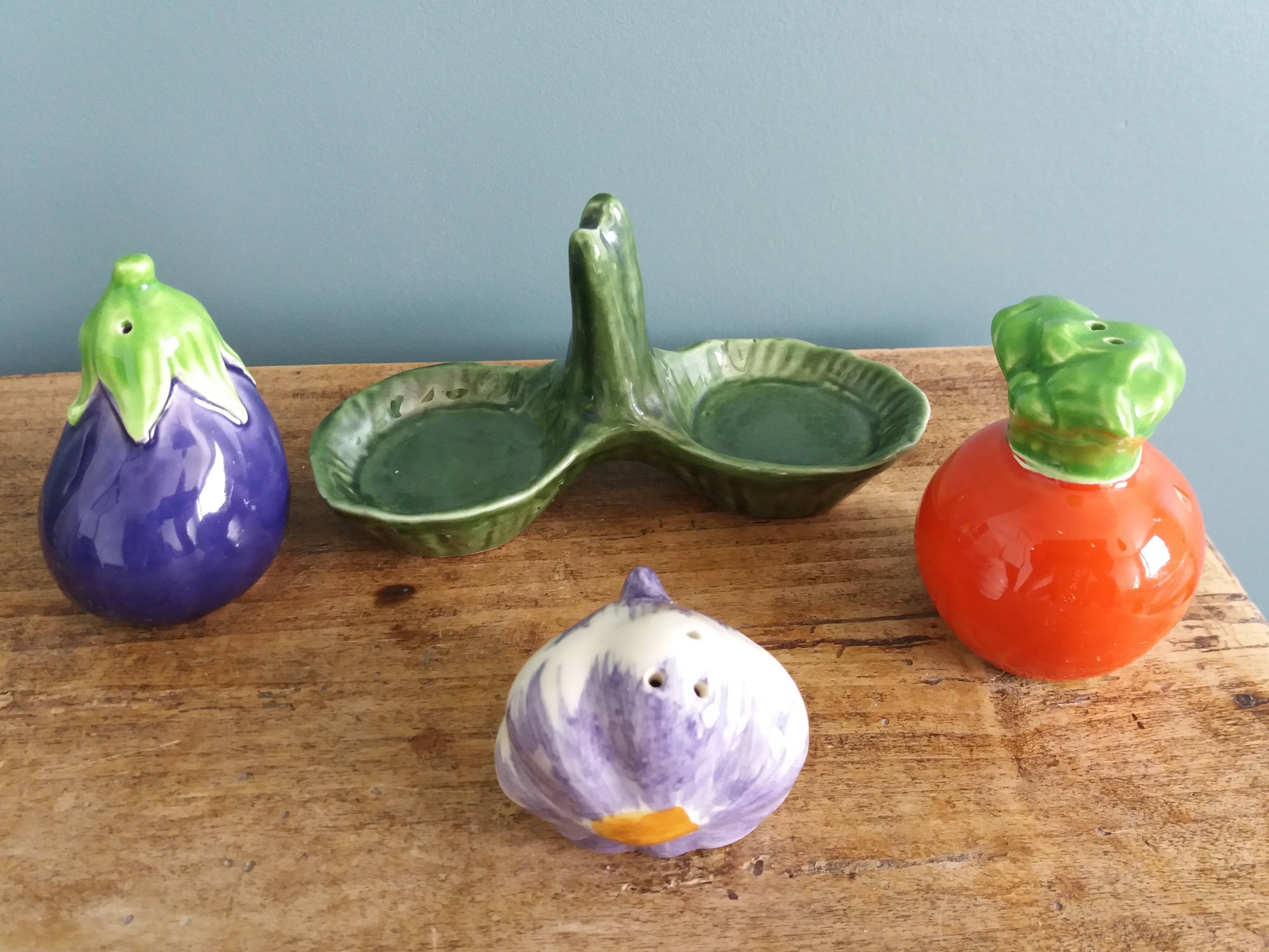 Vegetable salt and pepper shaker in slip