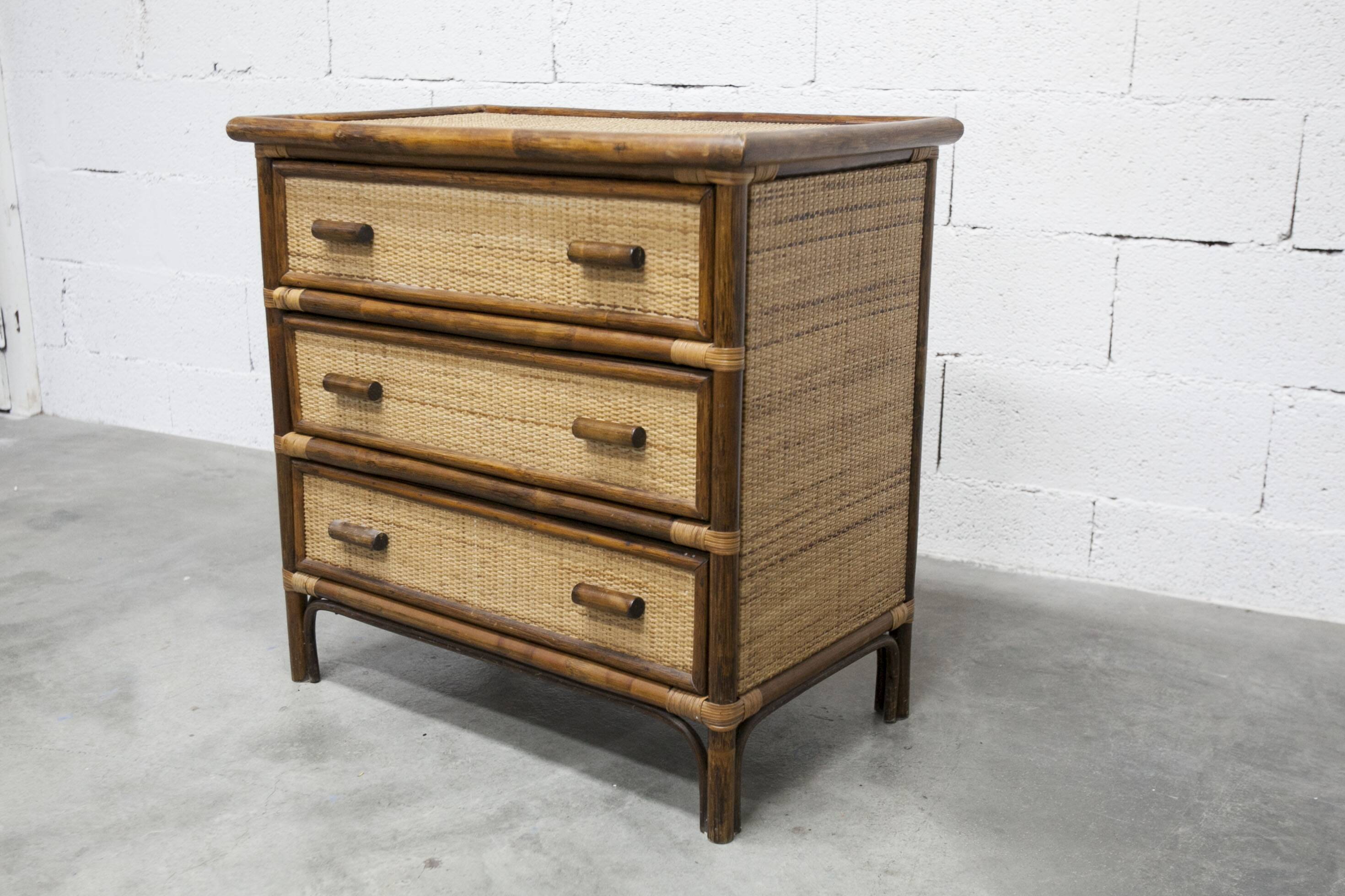 Rattan chest of drawers with 3 drawers