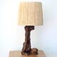 Vine wood lamp, raffia lampshade, 70s