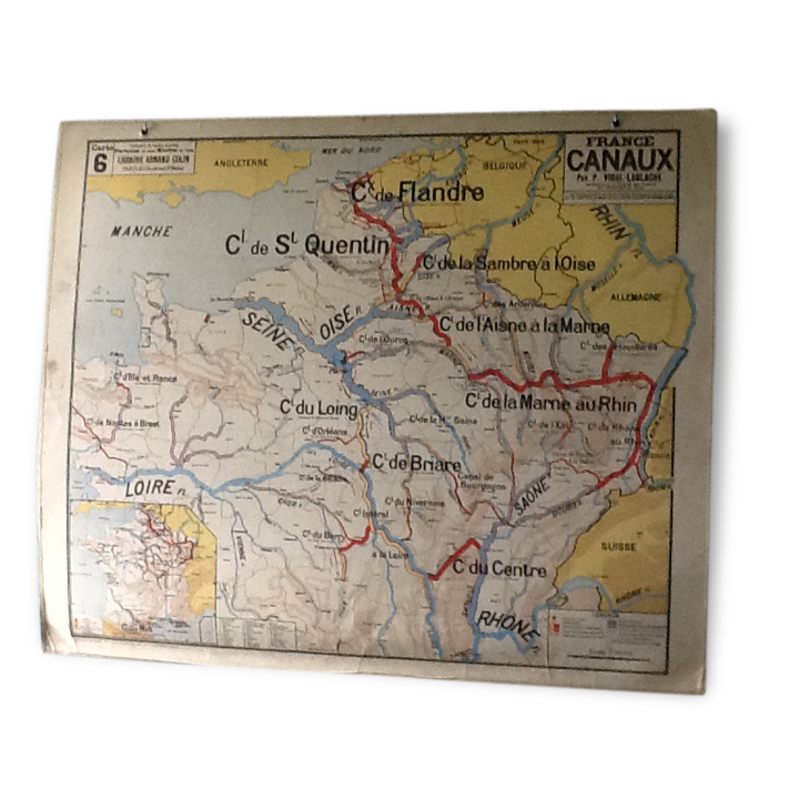 Carte géographique vintage France canaux recto verso
