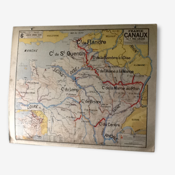 Carte géographique vintage France canaux recto verso