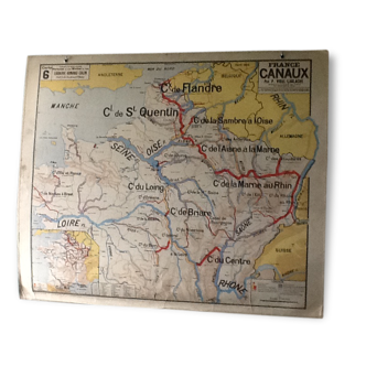 Carte géographique vintage France canaux recto verso