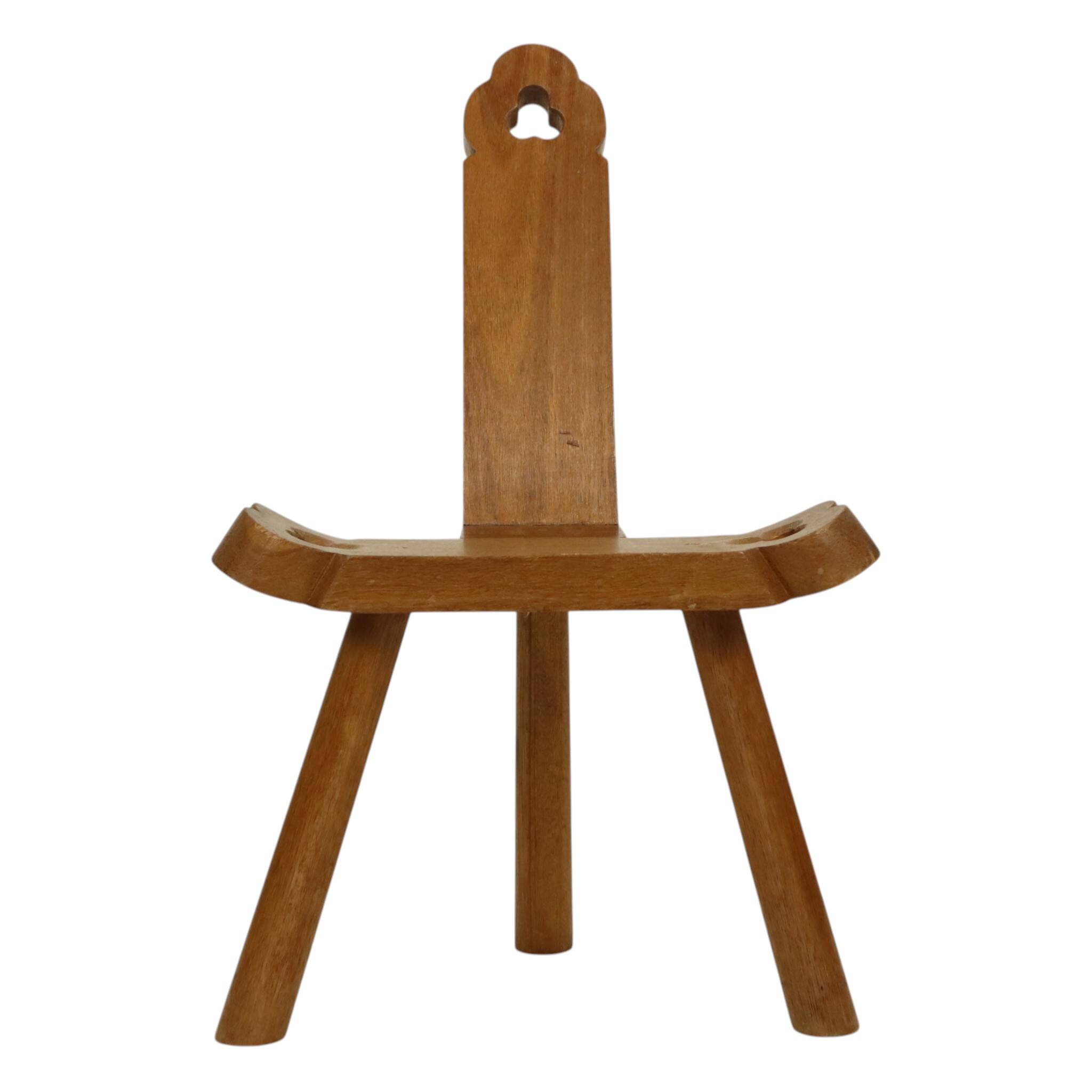 Mid Century Brutalist Tripod Chair Solid Oak Spain