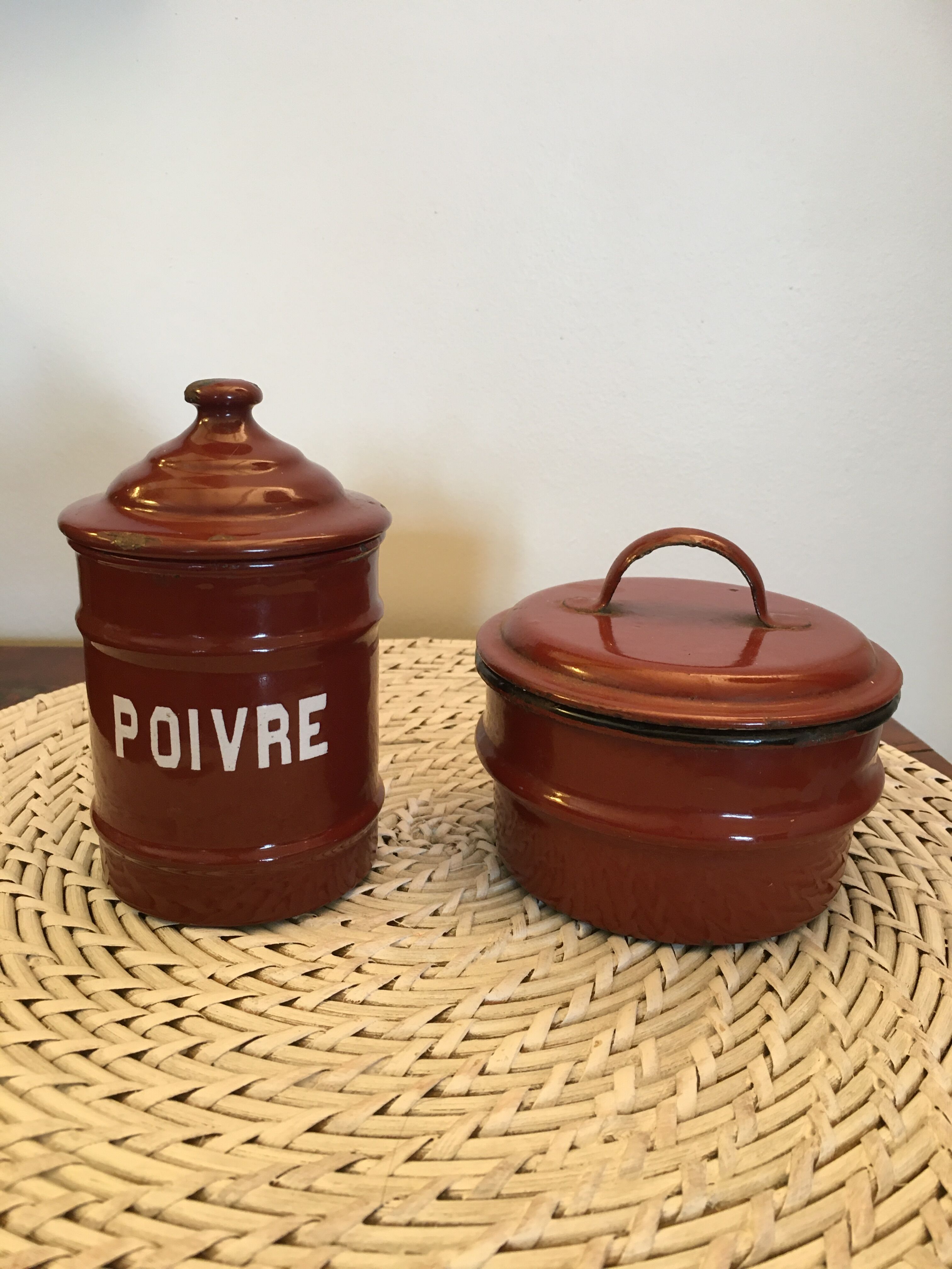 Set of two old enamelled boxes