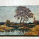 Vintage autumn landscape signed – River and trees – Oil on canvas