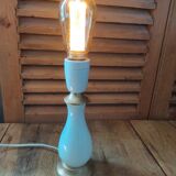Lampe chevet salon laiton verre blanc porcelaine ancien vintage