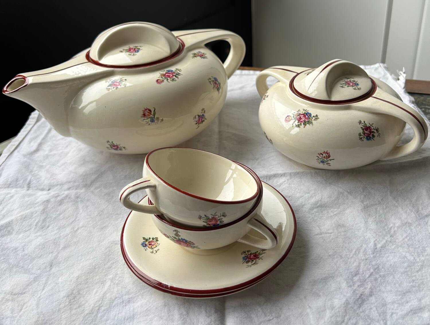 Duo Théière & Sucrier Salins France - Décor Floral Vintage - + 2 tasse