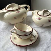 Duo Teapot & Sugar Bowl Salins France - Vintage Floral Decor - + 2 cups