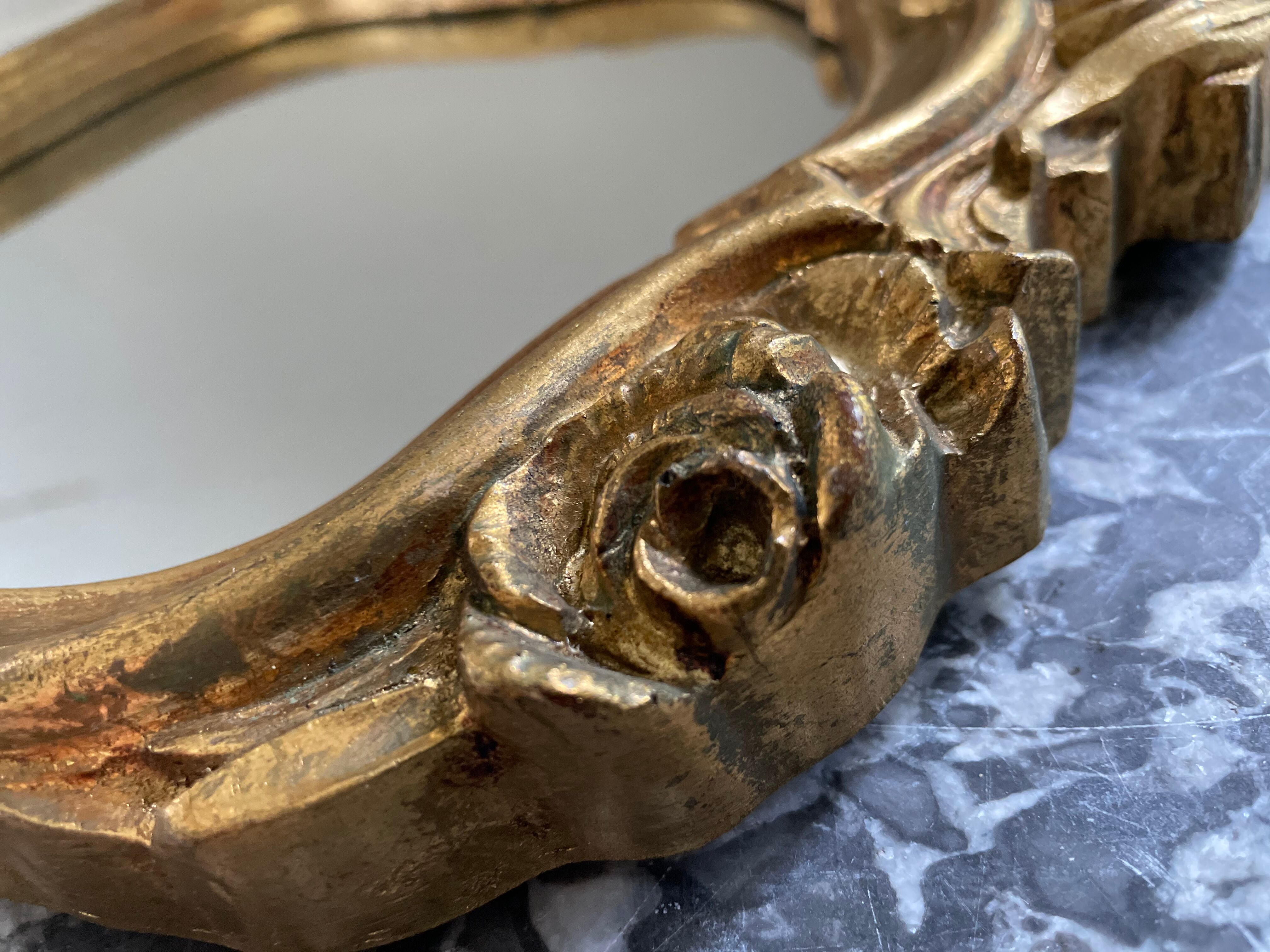 Golden mirror decorated with rose 60s - 43x23cm