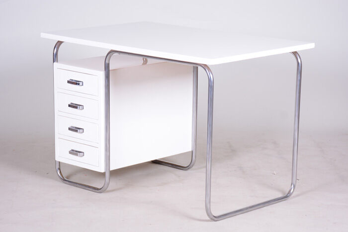 White Bauhaus desk made in 1930s Czechia by Robert Slezak
