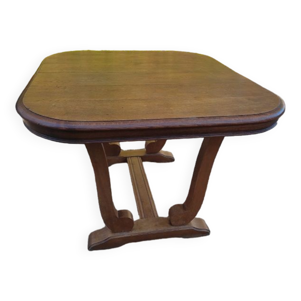 Table ronde extensible ovale en chêne massif art déco