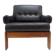 Vintage black leather armchair with solid rosewood frame made in the 1960s