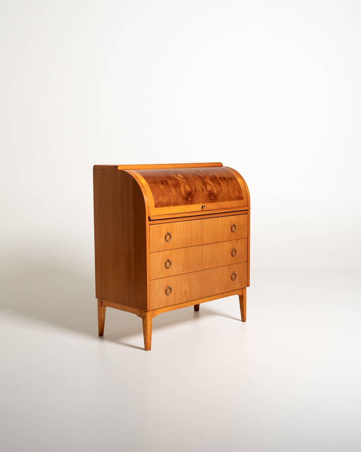 Scandinavian elm and burl wood secretary, 1950s/1960s