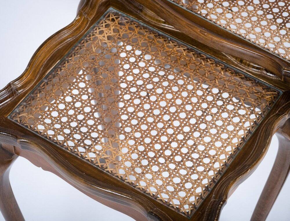 Vintage Nesting Tables with Rattan and Glass Top by Jason Møbler, 1960s, Set of 3