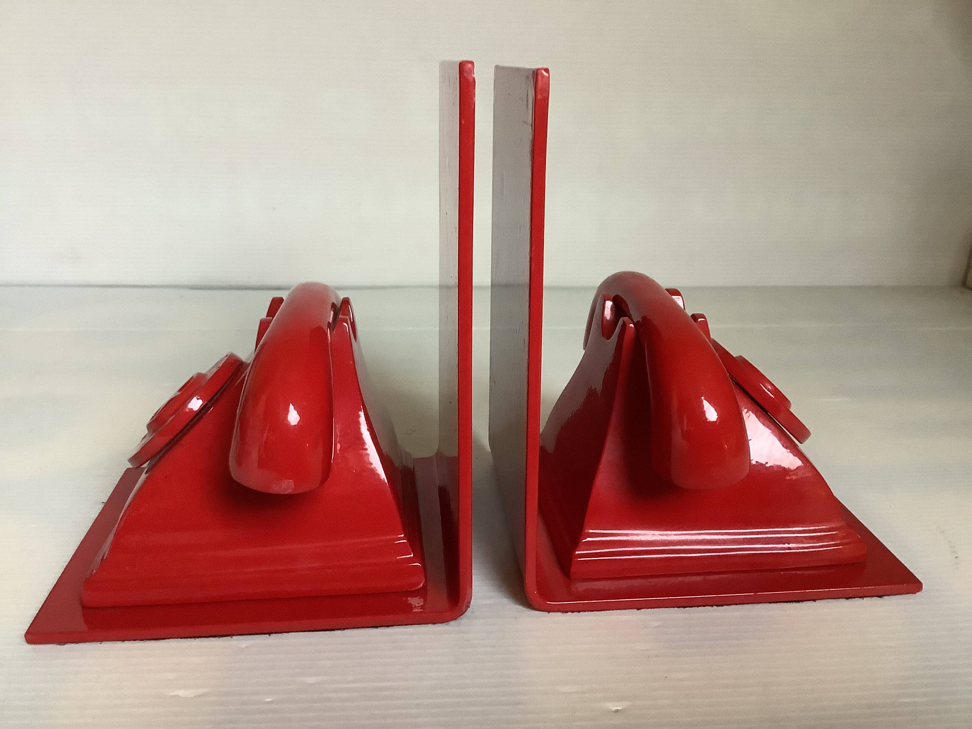 Pair of red telephone bookends