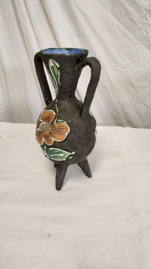 Two-handled vase with enamelled floral decor