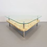 Brutalist Triangle Coffee Table in Marble and Stainless Steel, 1970s