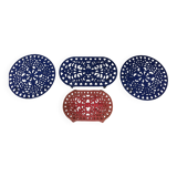 Set of four enameled cast iron trivets retro design vintage art
