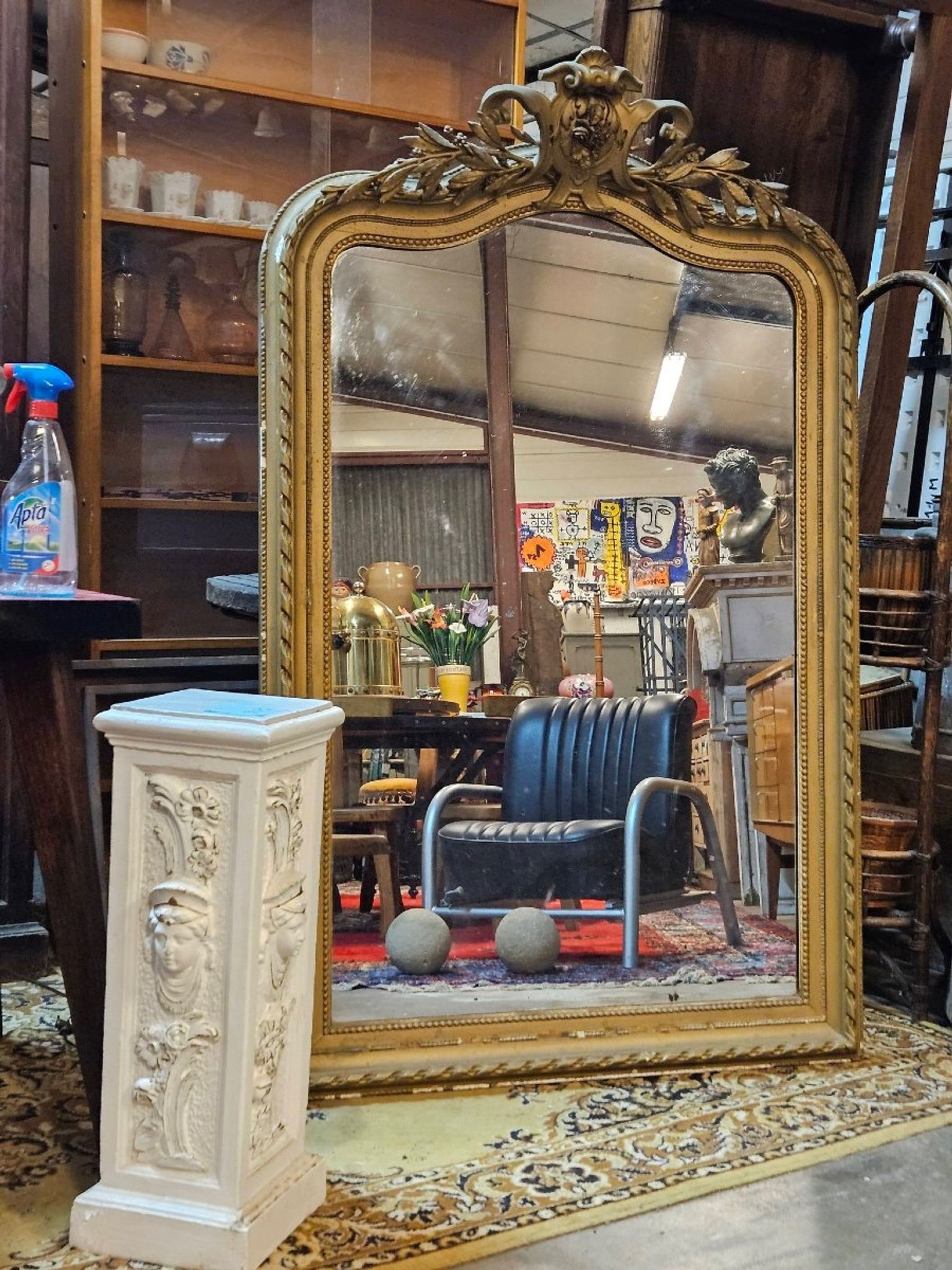 Large carved and gilded wooden mirror in Louis XV style