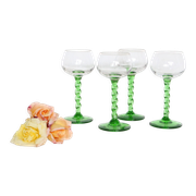 Set of 4 glasses with white wine, green foot, French, vintage