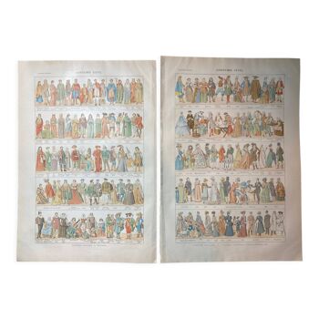 Set of 2 lithographs on traditional costumes