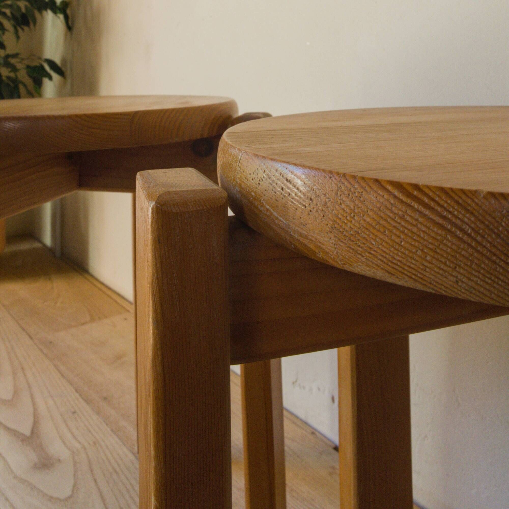 Pair of vintage solid pine stools, 1970s