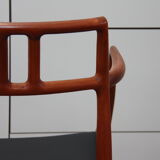 Vintage armchair in teak and black leather - Model 64 - Möller - Denmark '60's