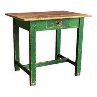 Table verte ancienne en pin massif (vers 1920)