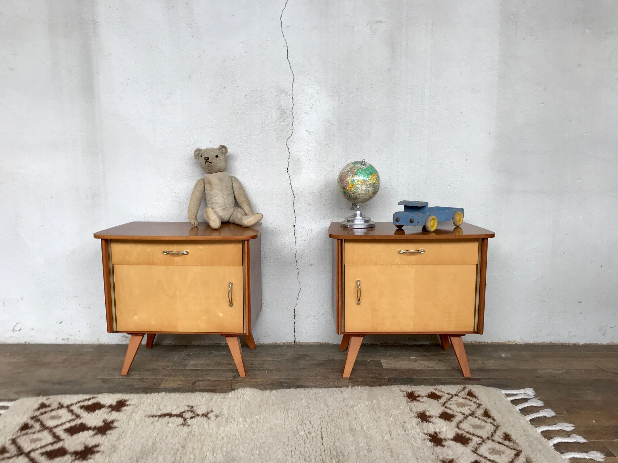 Pair of night table feet compass bedside end of vintage sofa old 1950 1960 retro